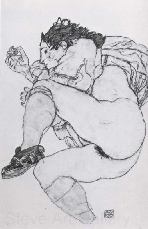 Egon Schiele Recumbent Female Nude with left leg drawn up